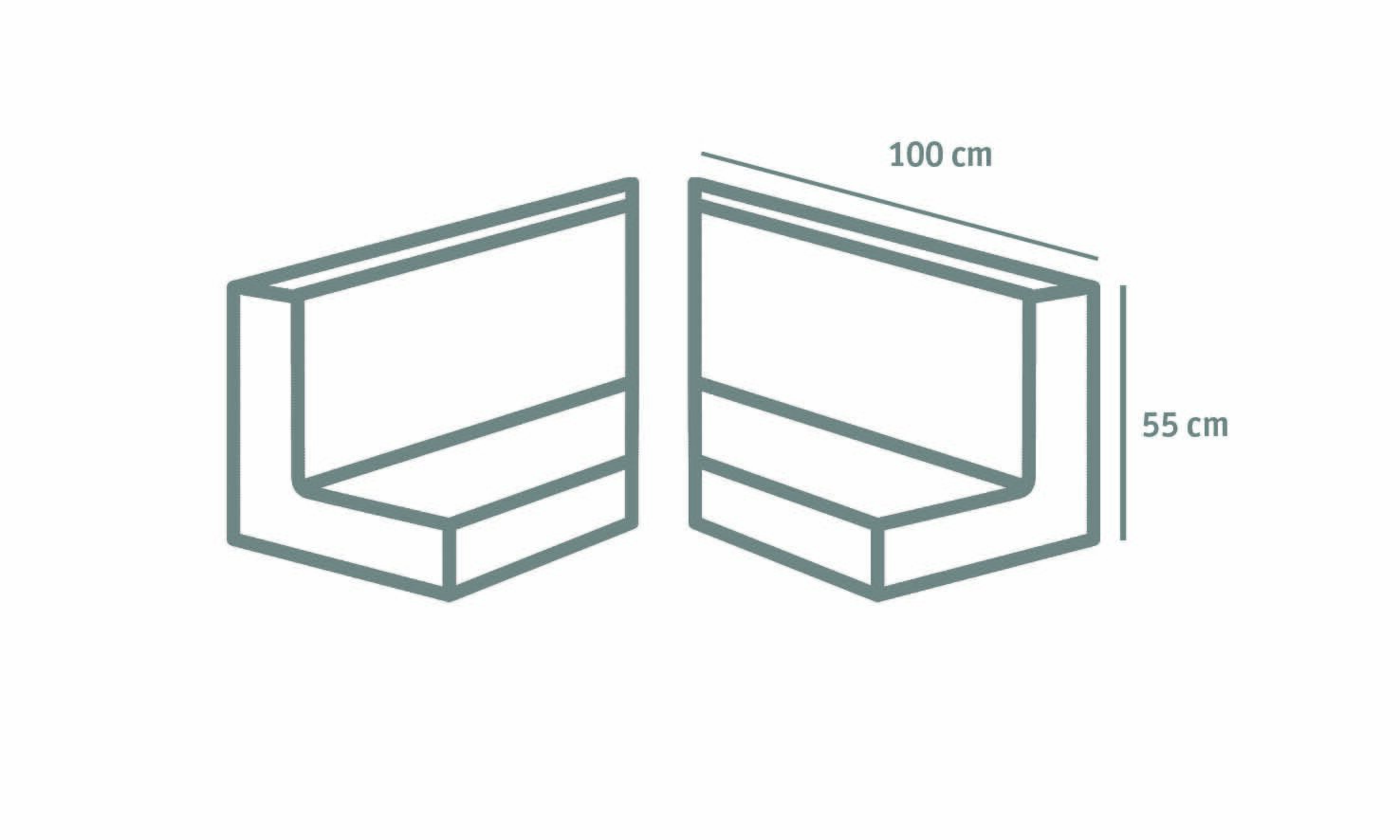 L-STEIN ECKE BEWEHRT 8 cm – L-STEIN-ECKE BEW 90 55/100/8 ZWEITEILIG – GRAU – 55 x 100 x 8 cm – Sichtbeton – Detailansicht