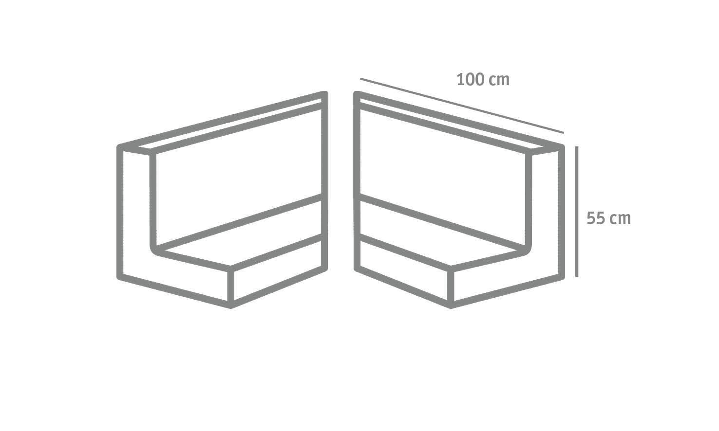 L-STEIN ECKE BEWEHRT 12 cm – L-STEIN-ECKE BEW 90 55/100/12 ZWEITEILIG – GRAU – 55 x 100 x 12 cm – Sichtbeton – Detailansicht