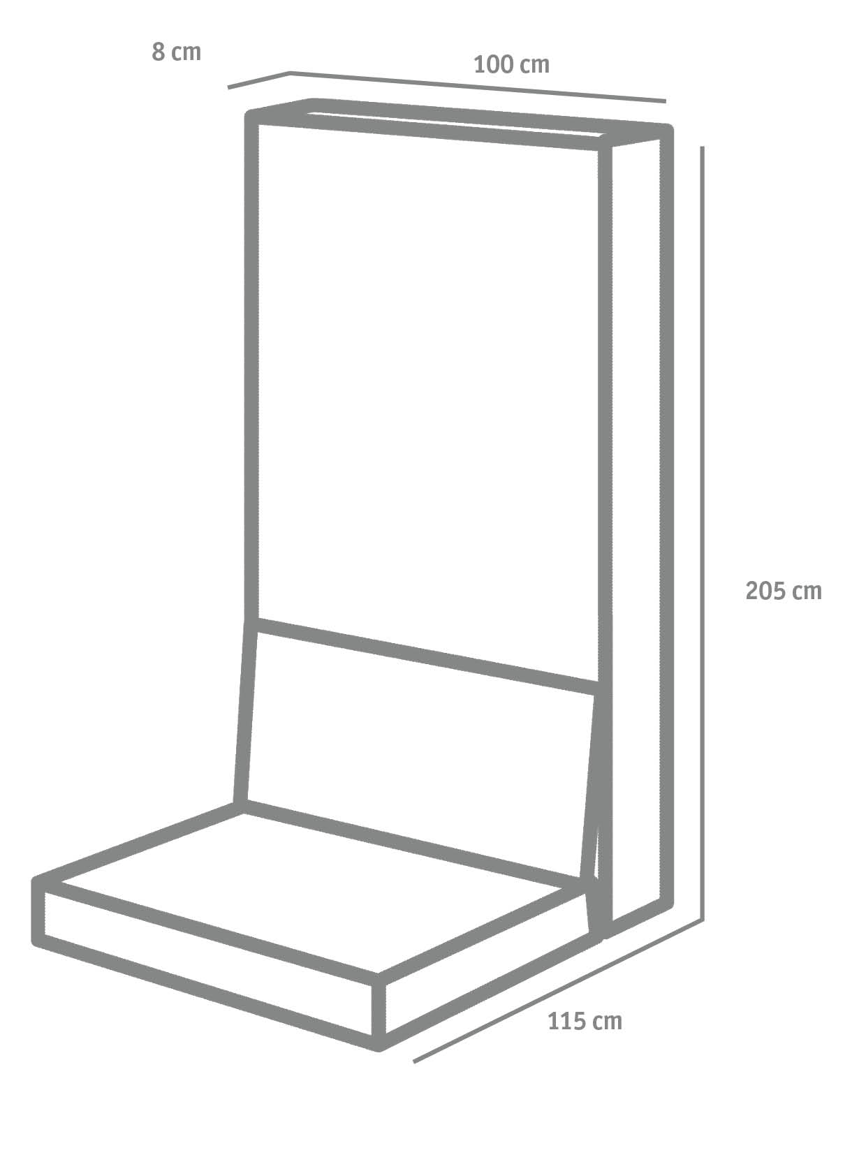 L-STEINE BEW. 8 cm 100 cm Bl. – L-STEIN BEWEHRT GRAU 205/100/115/8 CM – GRAU – 205 x 100 x 115 x 8 cm – Sichtbeton – Seitenansicht