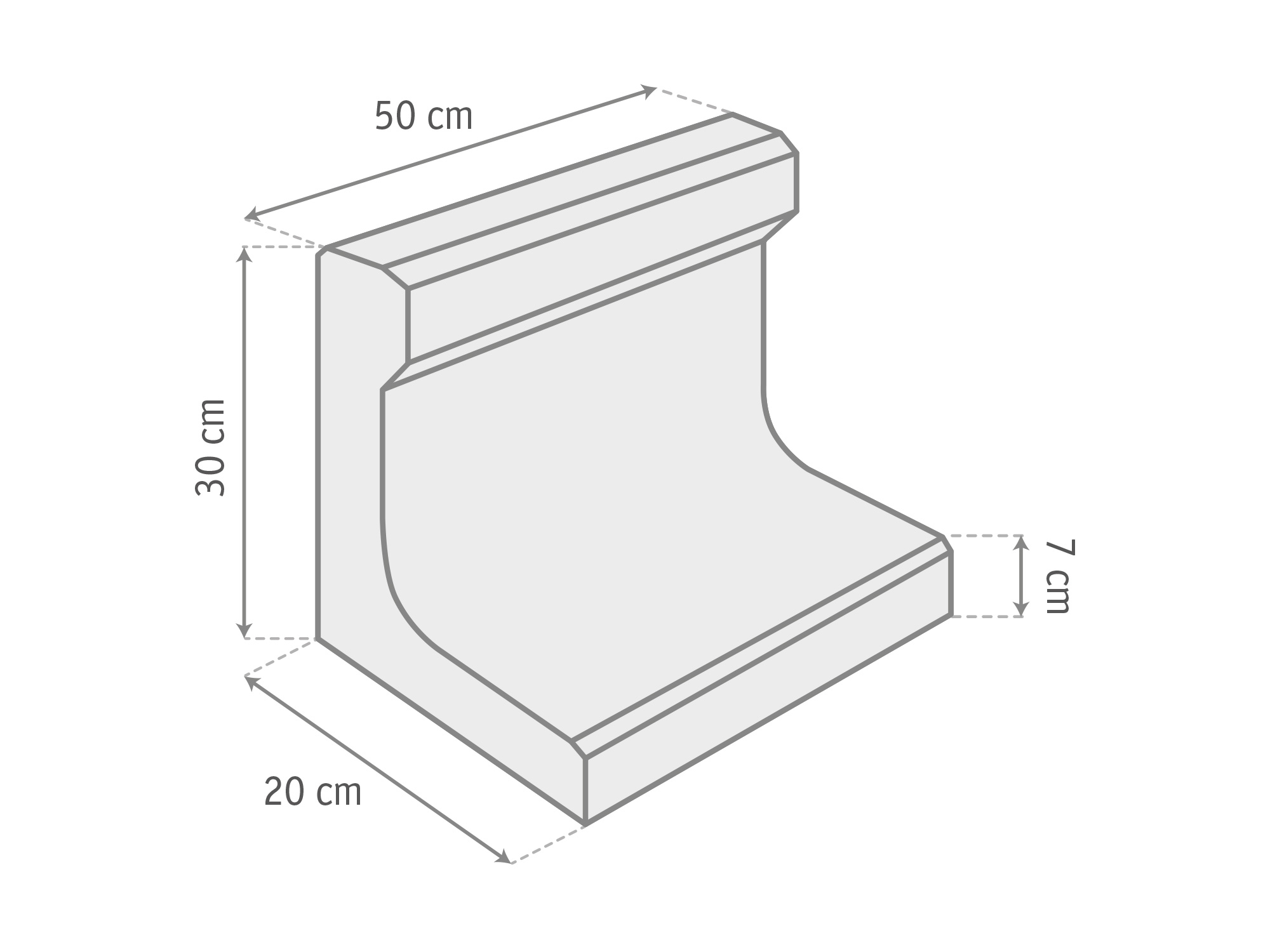 L-STEINE 50 cm Baulänge – L-STEIN GRAU 30/50/20/7 CM – GRAU – 30 x 50 x 20 x 7 cm – Unbehandelt – Seitenansicht
