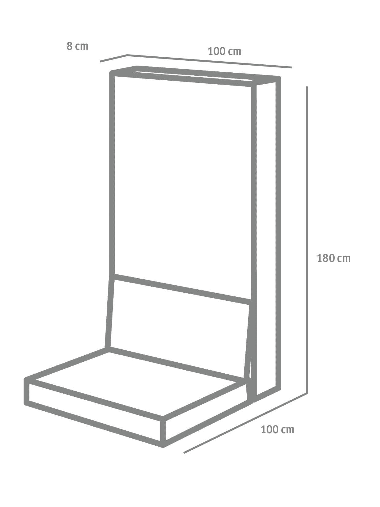 L-STEINE BEW. 8 cm 100 cm Bl. – L-STEIN BEWEHRT GRAU 180/100/100/8 CM – GRAU – 180 x 100 x 100 x 8 cm – Sichtbeton – Seitenansicht