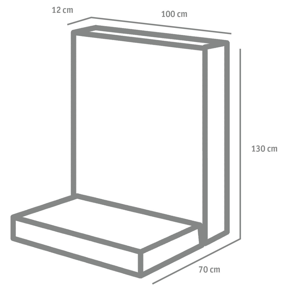 L-STEINE BEW. 12 cm 100 cm Bl. – L-STEIN BEWEHRT GRAU 130/100/70/12 CM – GRAU – 130 x 100 x 70 x 12 cm – Sichtbeton – Seitenansicht
